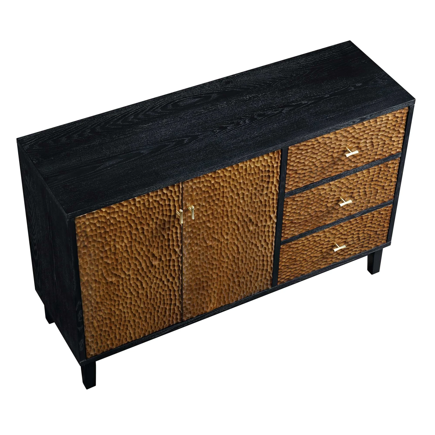 Bianca Chip Carved 2-Door 3-Drawer Sideboard, Antique Bronze & Black - Image 8