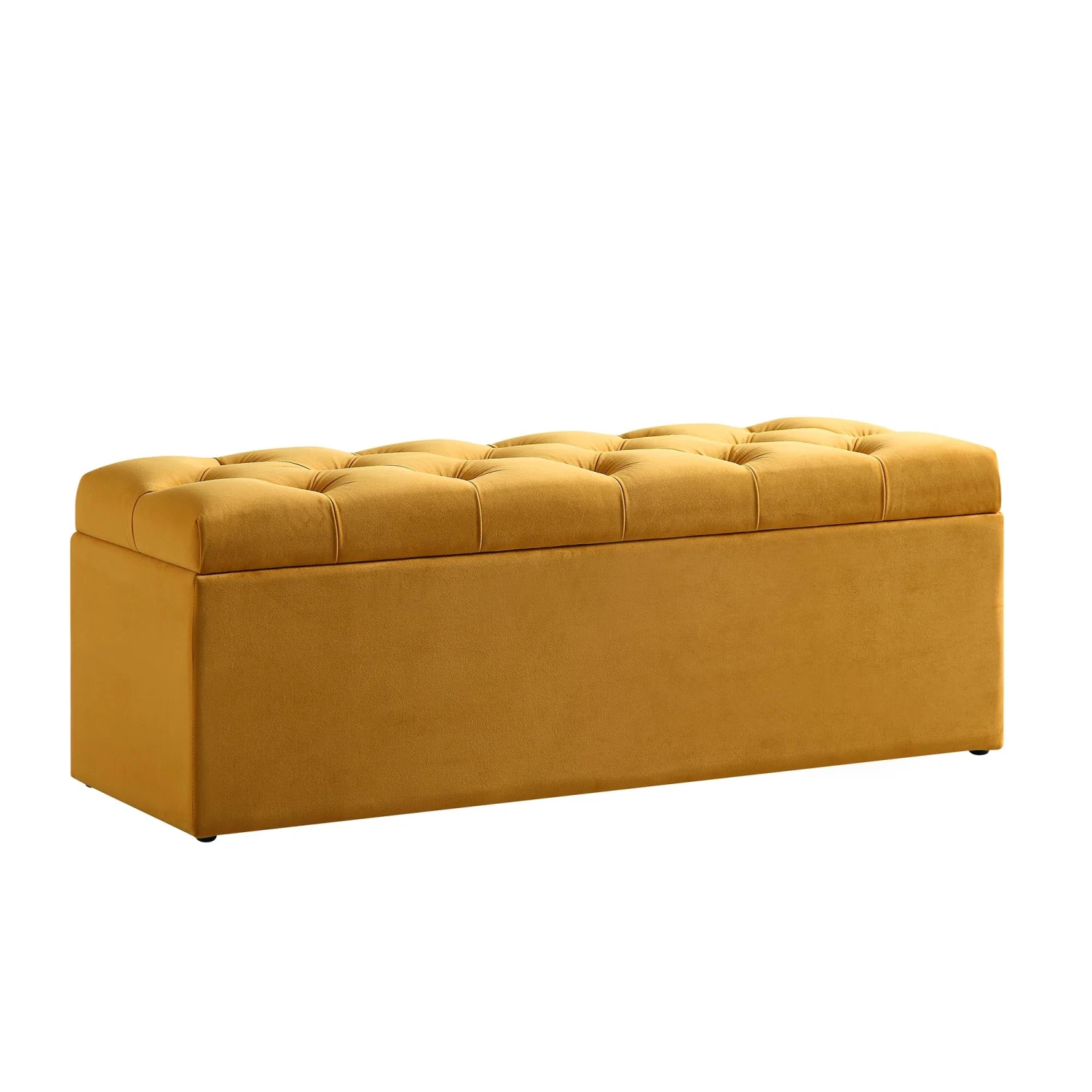 Leamington Deep-Buttoned Ottoman Storage Bench, Turmeric Yellow Velvet - Image 7