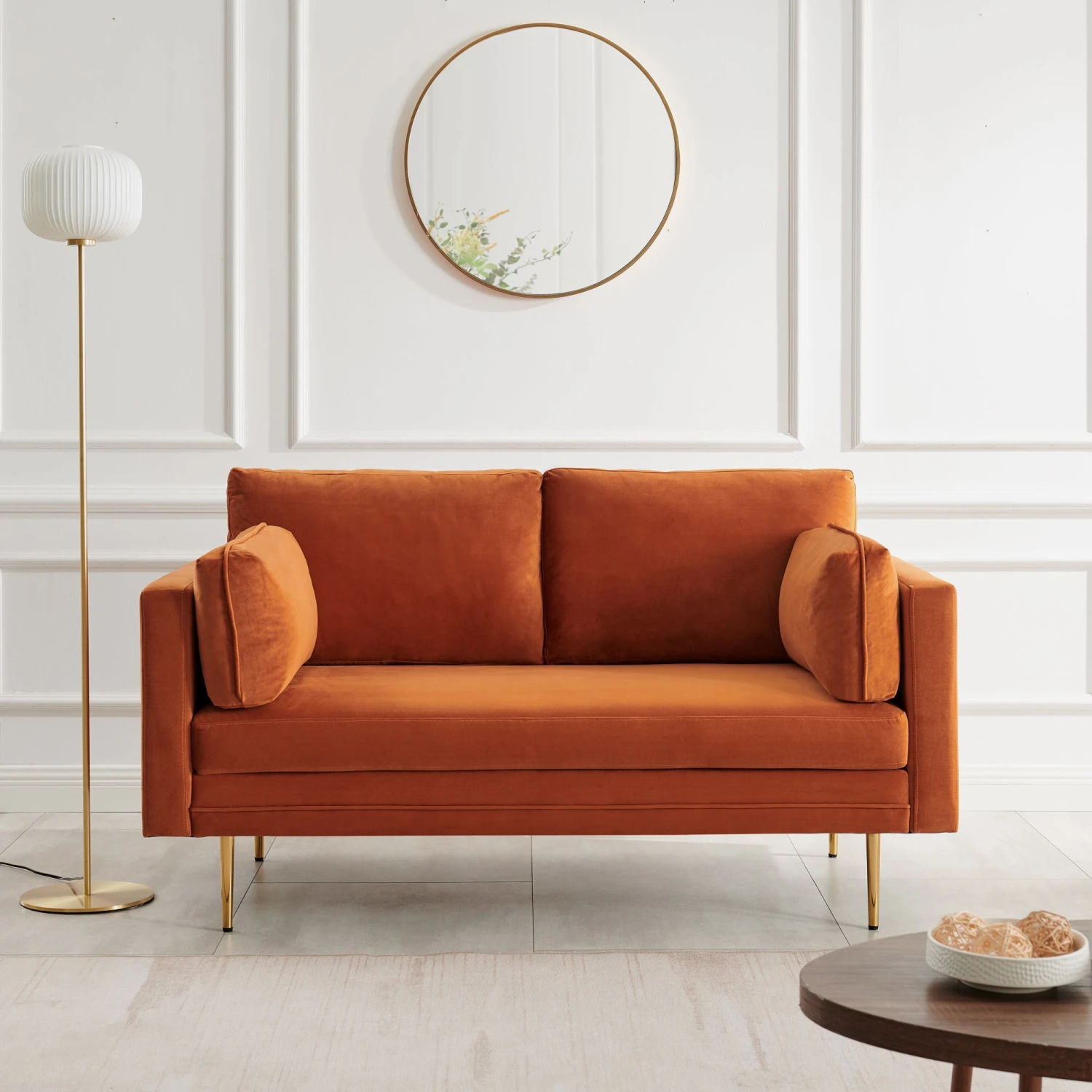 Pelham Orange Velvet Fabric Sofa - Image 4