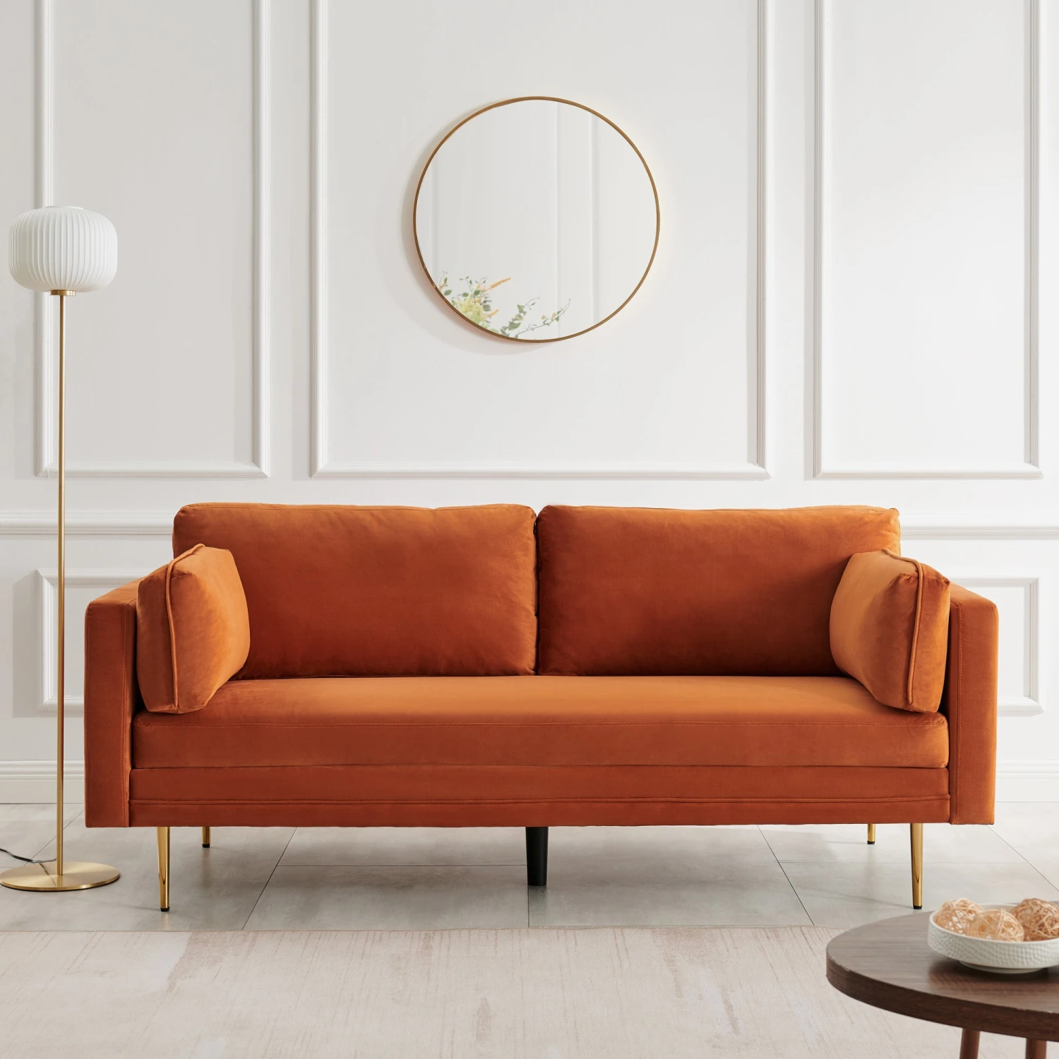Pelham Orange Velvet Fabric Sofa