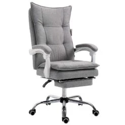 Executive Double Layer Padding Recline Office Desk Chair With Footrest, MR77 Grey Fabric