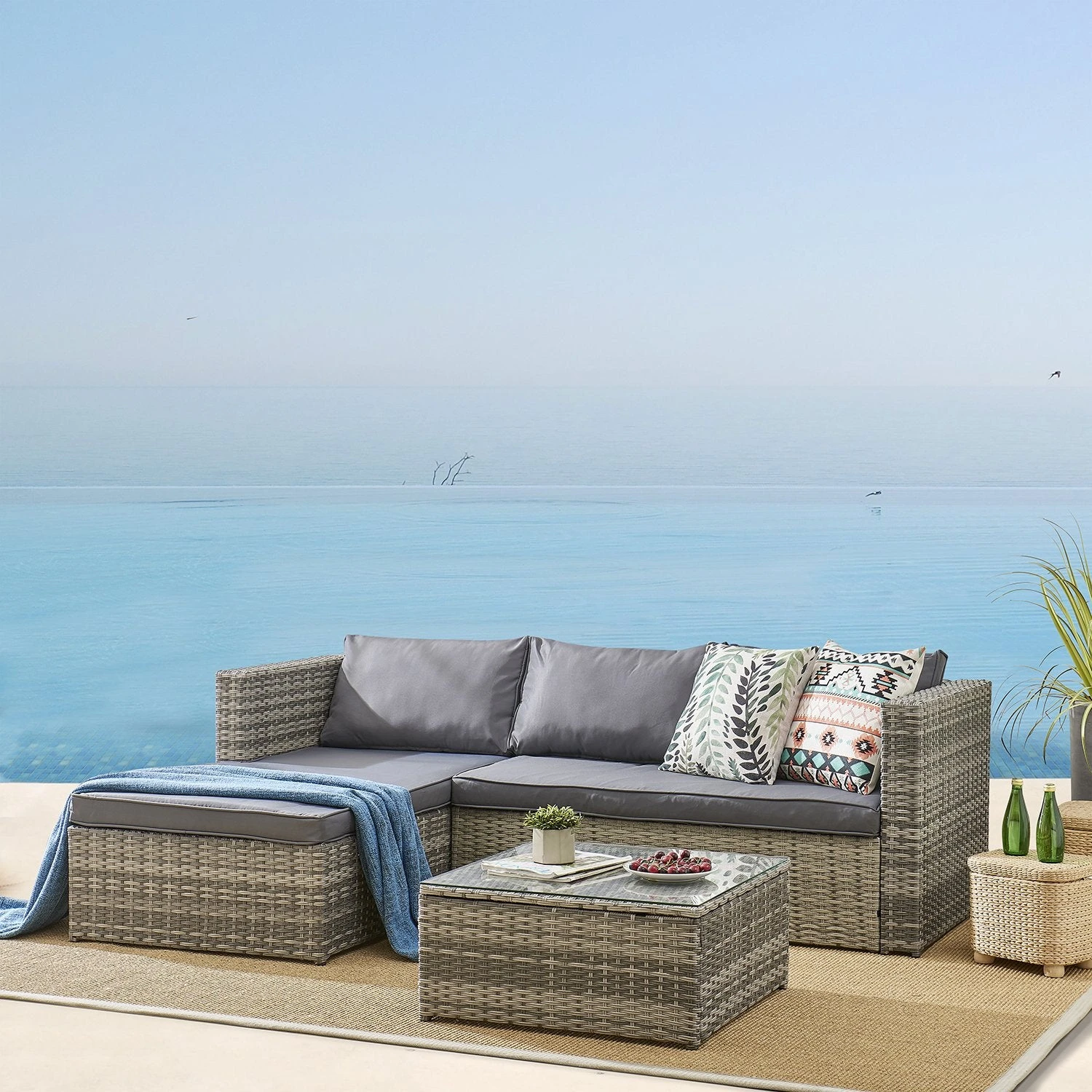 Troy Corner Rattan Garden Sofa Set With Table - Image 6